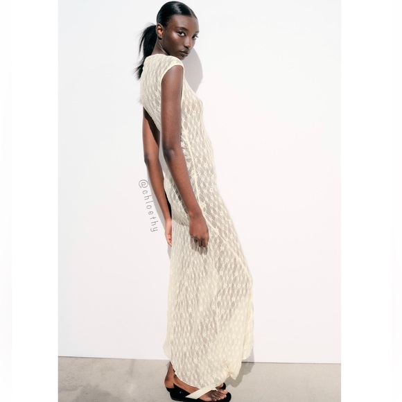 Zara LONG ASYMMETRIC LACE DRESS - Picture 13 of 16